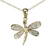 10K Yellow Gold Dragonfly Pendant with Diamond Accents