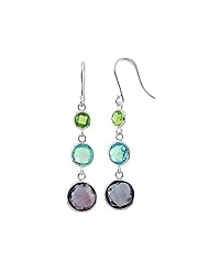 925 Sterling Silver Peridot, Sky Blue Topaz, and Amethyst Wire Wrapped Earrings