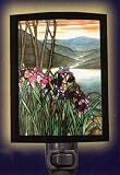 LAMPS BEAUTIFUL Fine Art Nightlight--Lithographed Reproduction of Tiffany Stained Glass Irises Window Night Light--Excellent customer service--see our feedback.