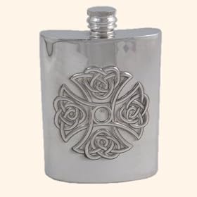 Pewter rectangular hip flask with cross motif