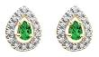 10k Yellow Gold, May Birthstone, Lab Created Emerald and Diamond Pear Shaped Earrings