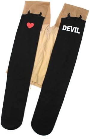 Sportty Hot Cute Devil Leggings Dual Color Tattoo Socks Pantyhose Tights Stockings Black