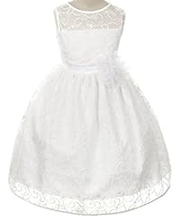 Girls Satin Tea Length Lace Floral Print Flower-Girl Dress/Pageant Dress 