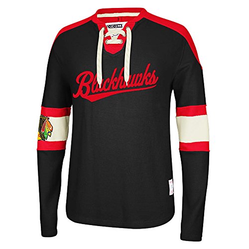 Chicago Blackhawks CCM Reebok NHL Knit Rib Crew Skate Lace Shirt