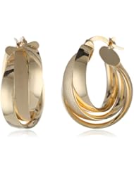 14K Italian Yellow Gold High Polish and Satin Finish Triple Row Interlaced Small Hoop Earrings