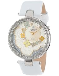 Akribos XXIV Womens AK601WT Lady Diamond Flower Dial Swiss Quartz Leather Strap Watch