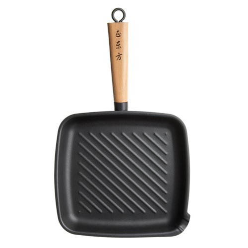 Kitchen Craft Pure Oriental Grill Pan Non Stick with Wooden Handle, 26 cm x 24 cm