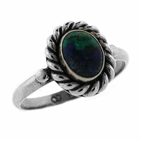 Sterling Silver Genuine Azurite Stone Twisted Border Ring by Azurite