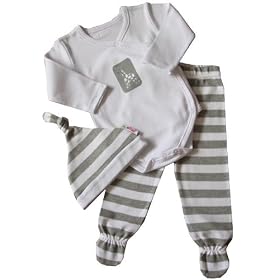 Minene New Born Gift Set with Trousers with Feet and Matching Hat (3-6 months, Grey/White)