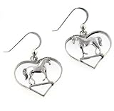 Graceful Standing Horse in Heart Sterling Silver Hook Pony Earrings