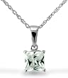 Sterling Silver 2.5 CTW Square CZ Solitaire Pendant on 18" Chain