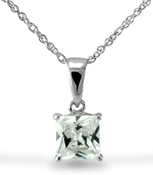 Sterling Silver 2.5 CTW Square CZ Solitaire Pendant on 18" Chain