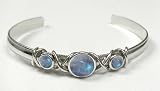 Sterling Silver Cuff Bracelet Featuring Genuine Rainbow Moonstone [Jewelry]