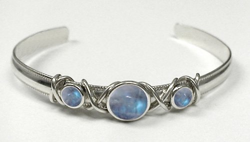 Sterling Silver Cuff Bracelet Featuring Genuine Rainbow Moonstone [Jewelry]