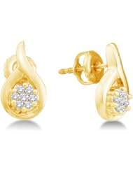 14K White Gold Channel Invisible Set Round Diamond Flower Stud Earrings with Screw Back Closure - (Height = 12mm ; Width = 7mm) - (.15 cttw)