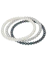 Blue Pearls - Silver, white and black cultured pearl Bangle Triplets - BPS 0034 L