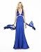 1042 Jewel Patch Satin Evening Deep V-neck Turquoise Blue Prom Dress