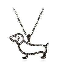 Open Cute Dachshund Dog Pendant-18". Choose from Rhodium Plate, Gold plate or Black Rhodium Plate