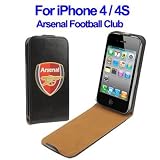 ARSENAL FOOTBALL CLUB GENUINE BLACK LEATHER FLIP CASE FOR APPLE IPHONE 4 / 4S