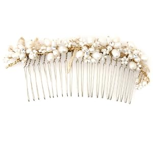 Brides who wore pearls...Let's seem em! :  wedding pearls 416Vn14c6OL. SL500 AA300  Bardot's Pearl Hair Comb - Gold 