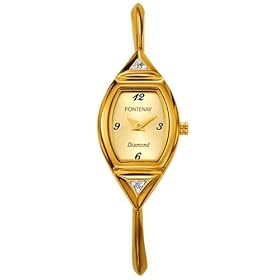 Fontenay - UG603DFN - Montre Femme Losange - Quartz Analogique - 2 Diamants 0.038 - Fond Dor� - Bracelet Fil Rigide M�tal Dor�