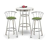 Chrome Bar Table & 2 Chrome 29" Celery Green Vinyl Seat Barstools