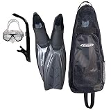 Black Stealth Snorkeling Set: Mask Snorkel Fin Bag Set for Snorkeling