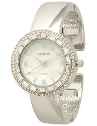 Geneva Womens Rhinestone-accented Bangle Watch - Silver