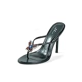 4.5 Inch Heel Sandal Ladies Size Shoe With Rhinestone Butterfly And Thong Strap by 