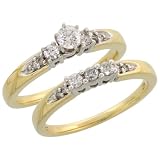 14k Gold 2-Piece Wedding Ring Set for Her, w/ 0.50 Carat Brilliant Cut Diamonds, 1/4" (6mm) wide