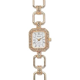 Avalon Ladies gold tone Baguette Watch with Marcasite stone bezel and bracelet,# 2340 by Avalon