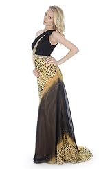 Animal Print Chiffon One Shoulder Backless Cutout Beaded Ruched Evening Dress 