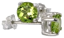 Natural Peridot Stud Earrings in Sterling Silver Basket Settings