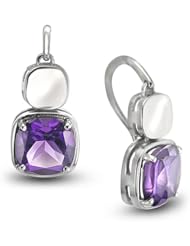 CleverEve Luxury Series Frenchwire Sterling Silver Earrings w/ Prong Set Cushion Cut Natural Genuine Amethyst Stones