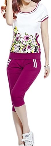 Angkel Womens Slim Fit Floral Print Workout Shirt Sport Capri Pant Sweatsuit