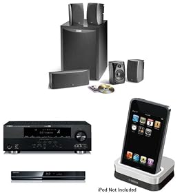 Polk Audio RM6750 5.1 Channel Home Theater Speaker System & Yamaha RX-V365BL 500 Watt 5-Channel Home Theater Receiver & Yamaha YDS-11SL iPod Dock for select Yamaha AV Products & Samsung Blu-Ray Disc Player w/Netflix Streaming Capabilities Bundle