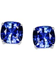 Tommaso Design (tm) 7mm Cushion Cut Created Sapphire Earrings Studs in 14 kt White Gold