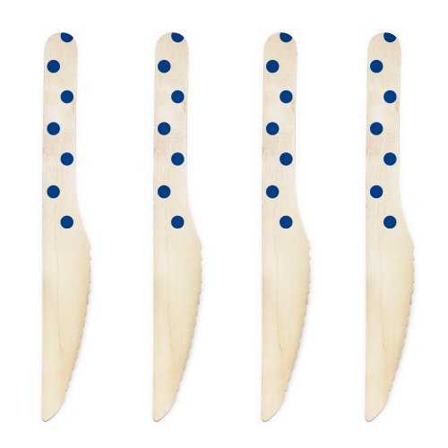 Dress My Cupcake 6.5-Inch Natural Wood Dessert Table Knives, Royal Blue Polka Dots, 500-Pack