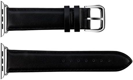 Apple Watch Band 38mm, Refo Wrist Band with Metal Clasp Classic Buckle Genuine Leather Strap for Apple Watch (Black with Adapter38mm)