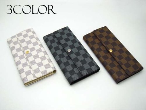 人気 ボタン付き 長財布 市松柄 【acxH901】 チェック ロングウォレット 男女兼用 メンズ レディース 男性 女性 紳士 デザイン ブロックチェック チェック柄 格子柄  全3色 (ブラック)