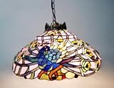 Peacock Tiffany Hanging Lamp with bronze finish