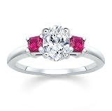 1.50 CT OVAL DIAMOND W PRINCESS PINK SAPPHIRE RING 18K