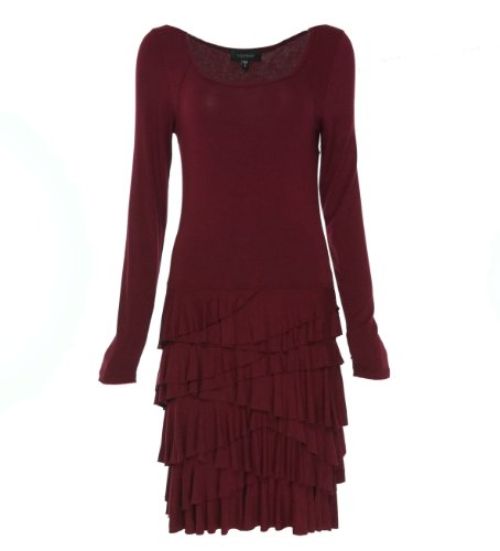 Karen Kane After Dark Ruffle Dress Bordeaux Small