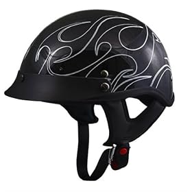 DOT Outlaw Gloss Black with Outlined Tribal Flames Half Helmet - Size : Large