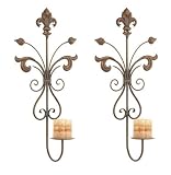 Fleur De Lis Metal Candle Wall Sconce Set of 2