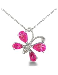 Sterling Silver Diamond and Pink Topaz Butterfly Pendant (1/4 cttw)