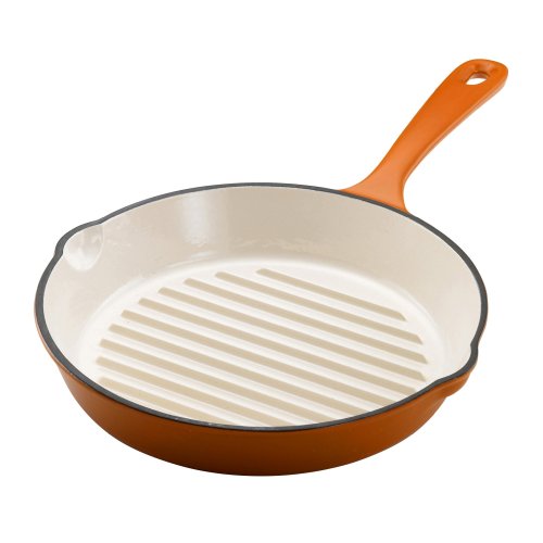 Rachael Ray 11-Inch Cast-Iron Round Grill Pan, Orange