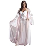 Sexy White Nightgown Underwire Cups Sheer Lingerie Full Length Peignoir Coat Matching Set