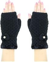Classic & Cute Textured Knit Winter Fingerless Cuff Gloves w/ Bow Tie Accent