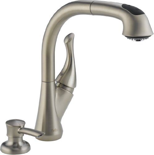 Delta 16961-SSSD-DST Single Handle Pull-Out Kitchen Faucet with Soap Dispenser, Stainless